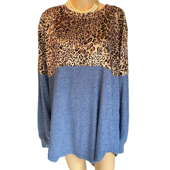 Amaryllis Leopard Print and Blue Top - Picture 1 of 6
